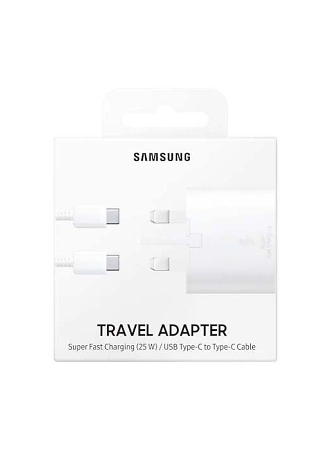 سامسونج - محول للسفر والتنقل بتقنية PD وقدرة 25 وات مع كابل من USB-C إلى USB-C أبيض - Image 1