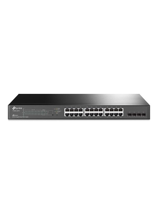 TP-LINK - JetStream 24-Port Gigabit Smart PoE+ Switch with 4 SFP Slots Black/Sliver - Image 1