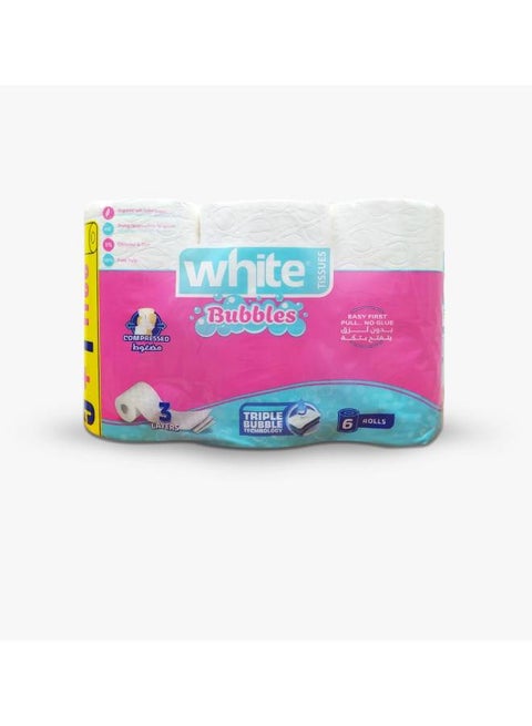Toilet Rolls Compressed  Bubbles - 6 Roll 3 Ply White 6 rolls 3 layers
