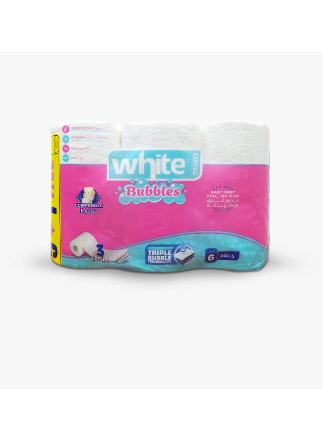 White Toilet Rolls Compressed  Bubbles - 6 Roll 3 Ply White 6 rolls 3 layers 