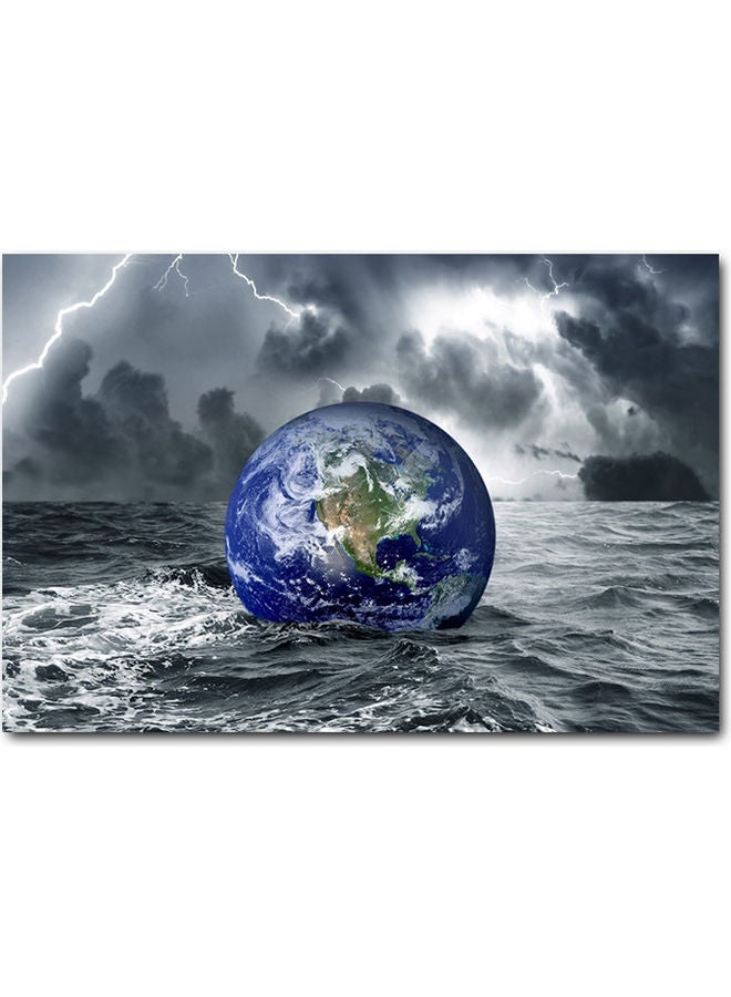 أتيك لوحة فنية بتصميم كوكب الأرض متعدد الألوان 40x60سم - Image 1
