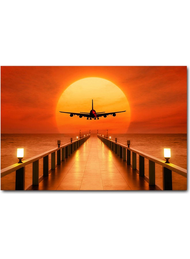 أتيك لوحة فنية لديكور الحائط تمثل طائرة وغروب الشمس . متعدد الألوان 40x60سم - Image 1