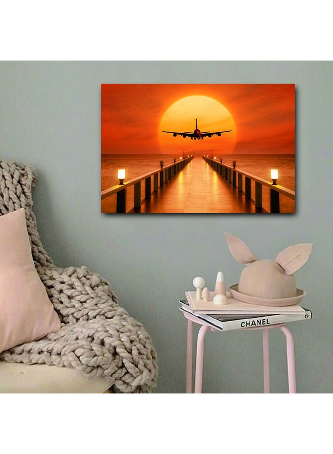 أتيك لوحة فنية لديكور الحائط تمثل طائرة وغروب الشمس . متعدد الألوان 40x60سم - Image 3