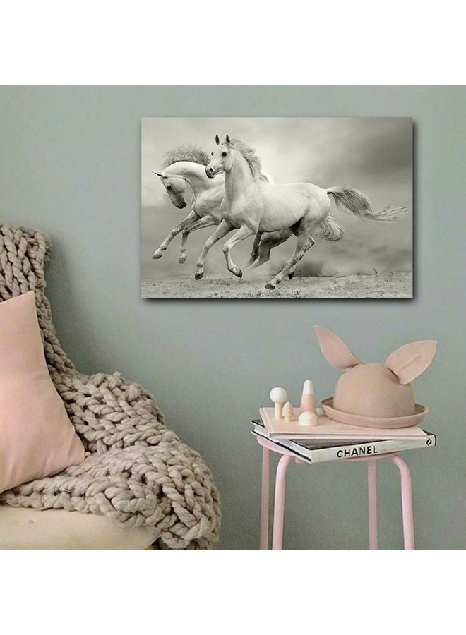 Atiq White Horses Printed Wall Art Grey 40x60cm - Image 3