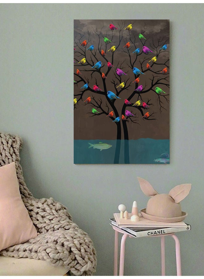 أتيك لوحة فنية لديكور الحائط بطبعة عصافير متعدد الألوان 40x60سم - Image 3