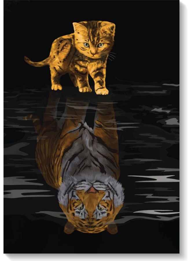 أتيك لوحة فنية بتصميم قطة ونمر متعدد الألوان 40x60سم - Image 1