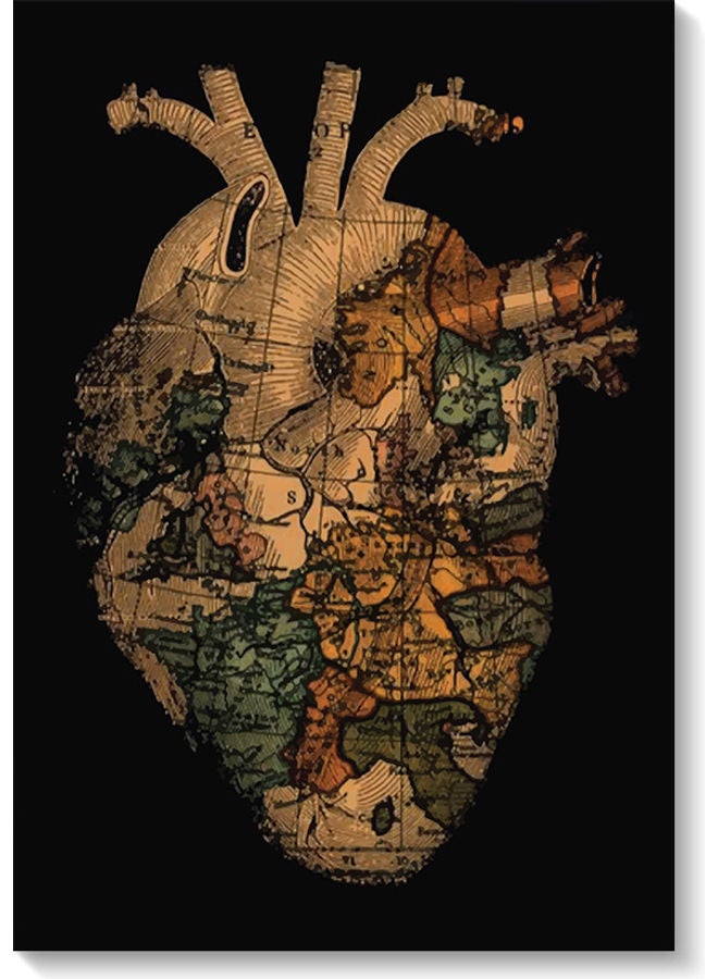 أتيك لوحة جدارية بتصميم قلب أسود/بيج/بني 40x60سم - Image 1