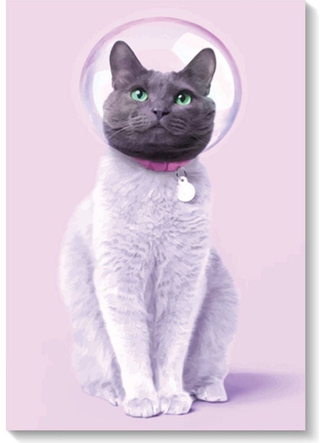 Atiq Cat Themed Wall Painting Pink/Brown/Purple 40x60cm - Image 1