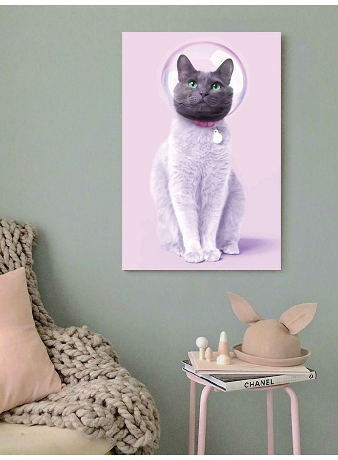 Atiq Cat Themed Wall Painting Pink/Brown/Purple 40x60cm - Image 3