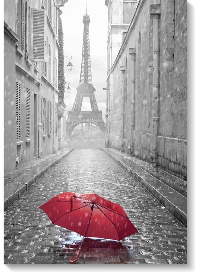 Atiq Eiffel Tower Themed Wall Painting Grey/Red 40x60cm - Image 1