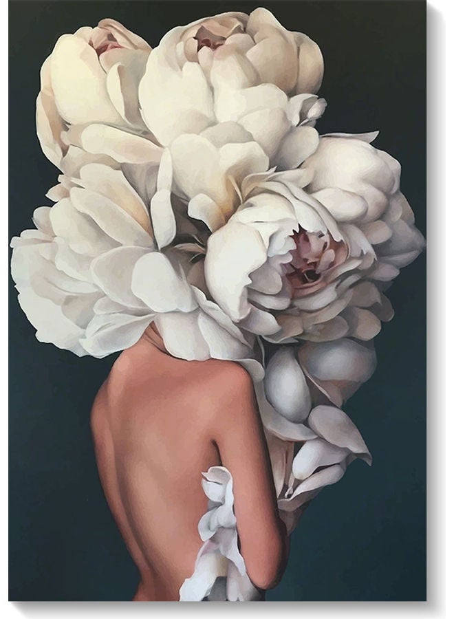 أتيك لوحة فنية لديكور الحائط بطبعة صورة فتاة الزهور أسود/ بيج/ أبيض 40x60سم  - Image 1