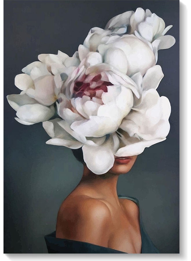 Atiq Flower Girl Printed Wall Art Grey/Beige/White 40x60cm  - Image 1