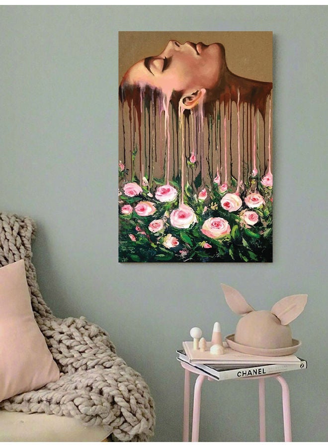 أتيك لوحة فنية جدارية مطبوعة برسمة فتاة مع زهور متعدد الألوان 40x60سم - Image 2