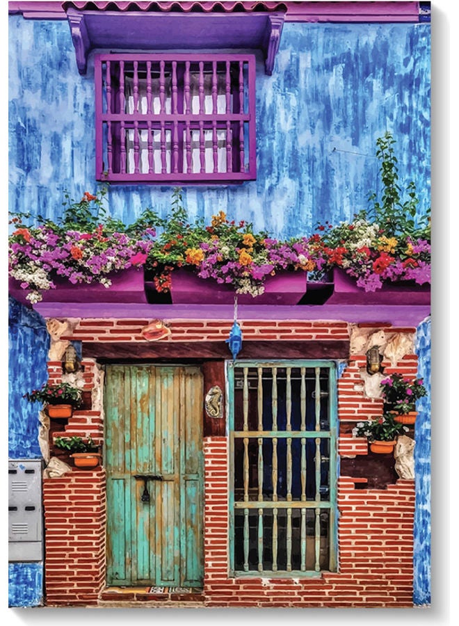 أتيك لوحة فنية بتصميم منزل غير تقليدي متعدد الألوان 40x60سم - Image 1