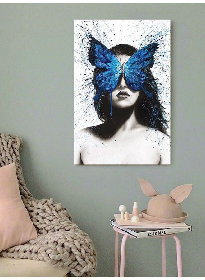 أتيك لوحة فنية لديكور الحائط تمثل امرأة وفراشة زرقاء متعدد الألوان 40x60سم - Image 2