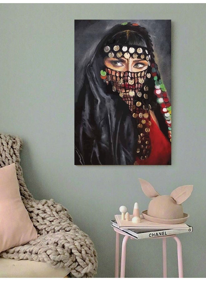 أتيك لوحة فنية تمثل امرأة عربية متعدد الألوان 40x60سم - Image 2