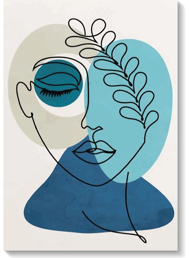 Atiq Face Abstract Printed Wall Art White/Grey/Blue 40x60cm - Image 1
