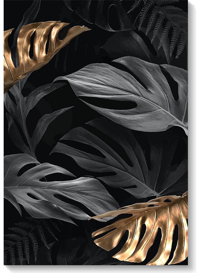 Atiq Trees Leaves Printed Wall Art Black/Gold/Grey 40x60cm - Image 1