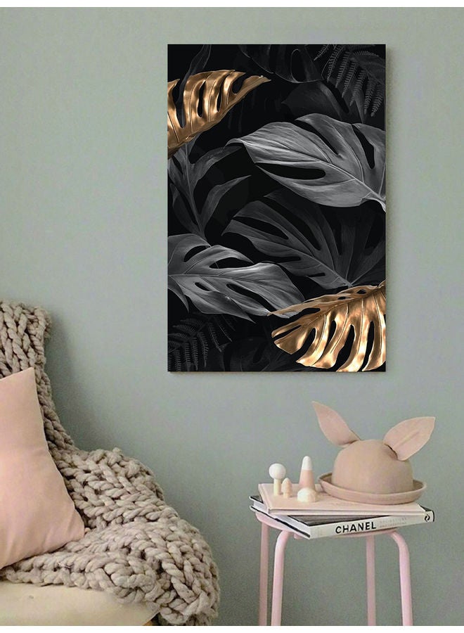 Atiq Trees Leaves Printed Wall Art Black/Gold/Grey 40x60cm - Image 3