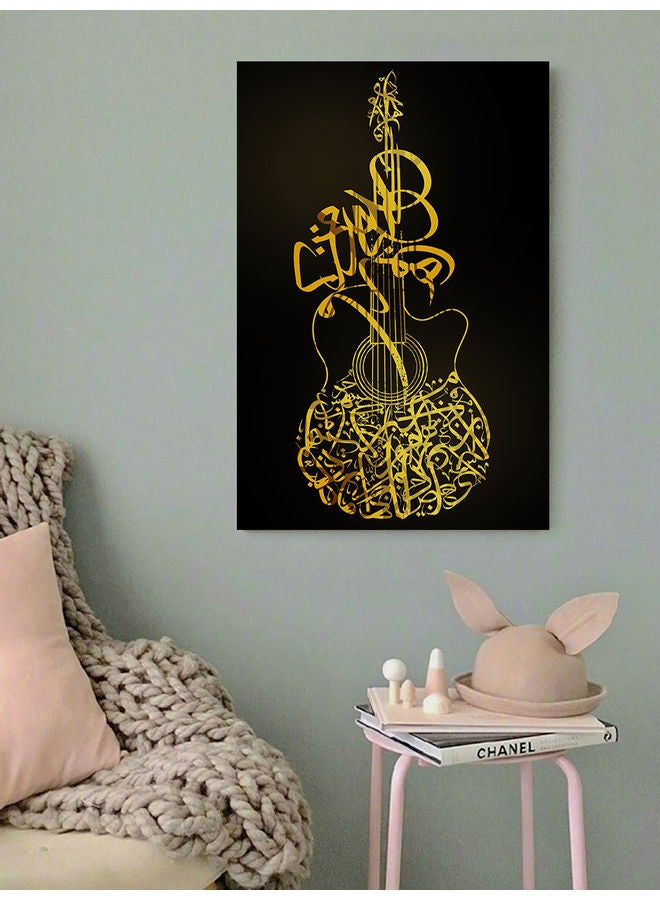 أتيك لوحة فنية للديكور لجيتار مرسوم بالخط العربي أسود/ أصفر 40x60سم  - Image 3