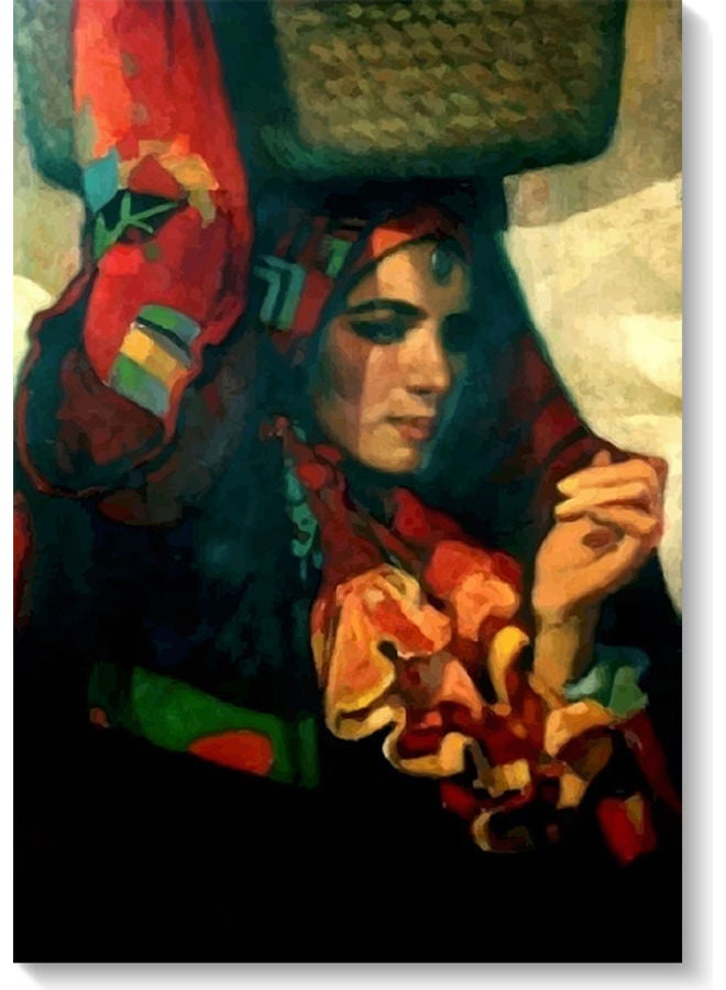 أتيك لوحة فنية لديكور الحائط تمثل امرأة بدوية متعدد الألوان 40x60سم  - Image 1