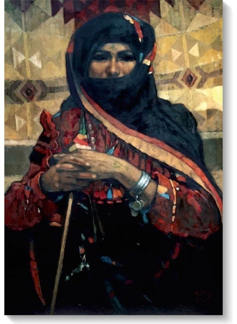 لوحة فنية جدارية تمثل امرأة بدوية متعدد الألوان 40x60سم