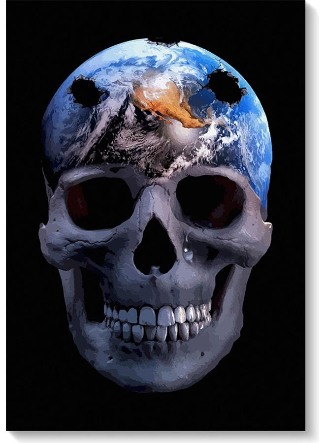 أتيك لوحة فنية لزينة الحائط تمثل جمجمة يشكل كرة أرضية . متعدد الألوان 40x60سم - Image 1