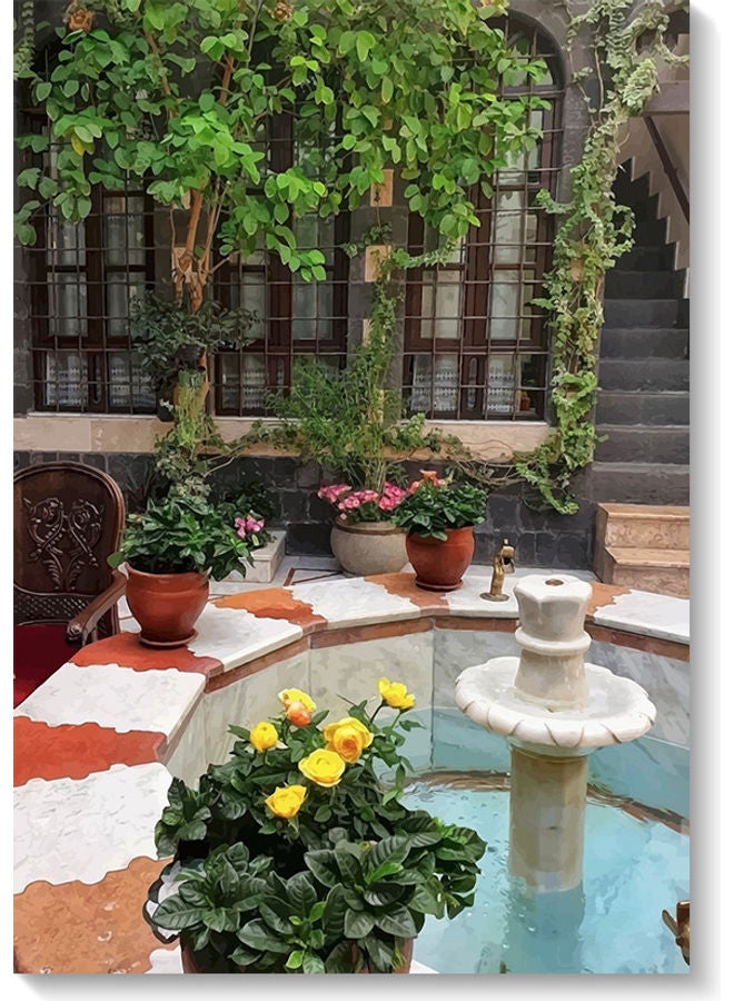 أتيك لوحة فنية لديكور الحائط برسمة منزل سوري قديم متعدد الألوان 40x60سم - Image 1