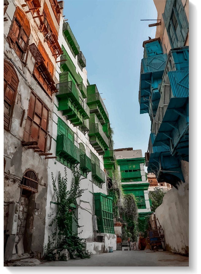 أتيك لوحة فنية لديكور الحائط تمثل مدينة جدة القديمة متعدد الألوان 40x60سم - Image 1