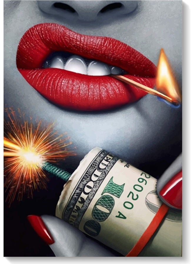 أتيك لوحة فنية بتصميم يمثل شفاه متعدد الألوان 40x60سم - Image 1