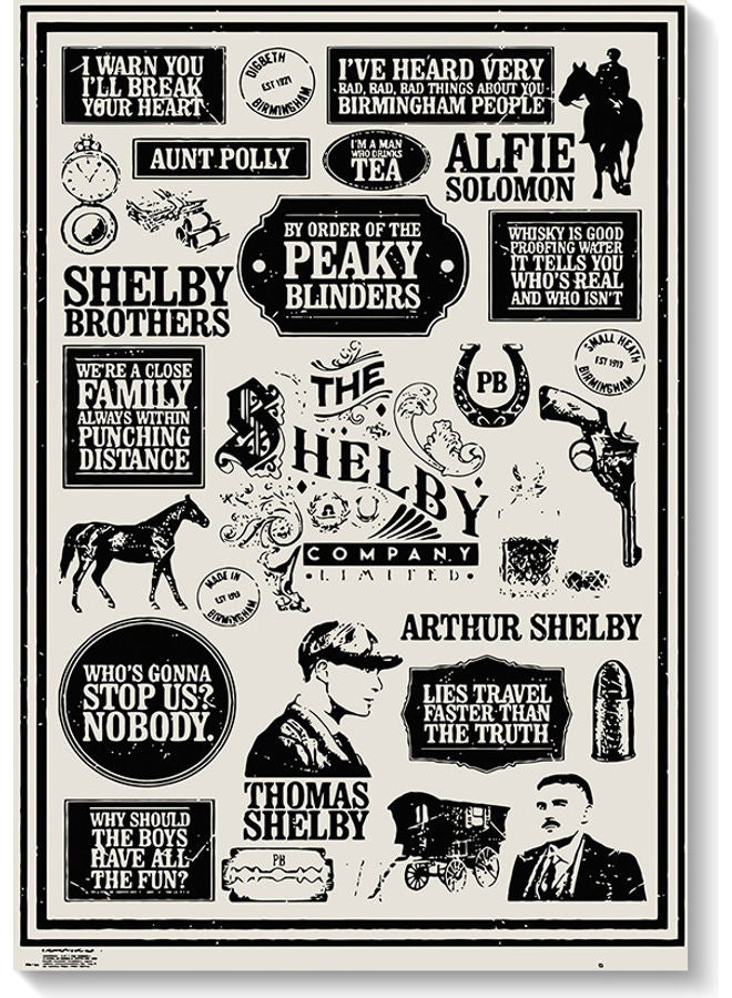 أتيك لوحة فنية بعنوان "Peaky Blinders Infograph" متعدد الألوان 40x60سم - Image 1