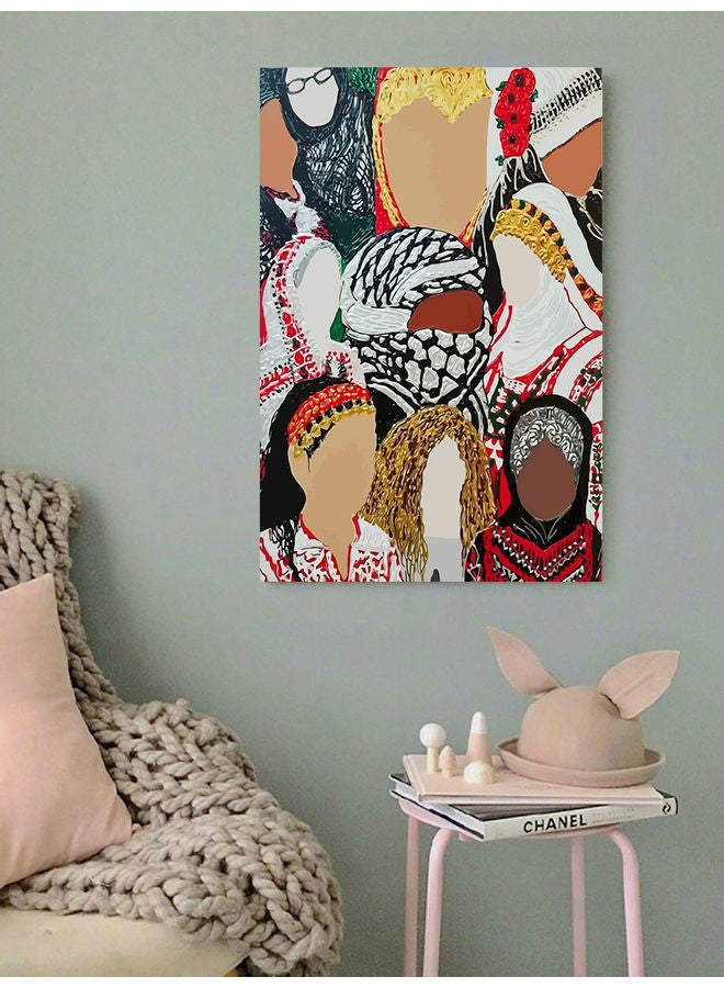 أتيك لوحة فنية تمثل امرأة فلسطينية متعدد الألوان 40x60سم - Image 2