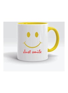 FBGenics Just Smile Printed Ceramic Mug Yellow/White 325ml  - Image 1