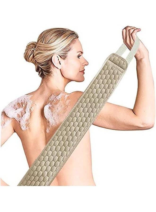 Exfoliating Back Scrubber & Exfoliating Sponge Pad Set For Shower Bath Brown/White 32inch