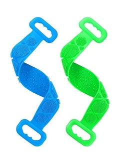BOAO 2-Piece Silicone Bath Body Brush Exfoliating Double Side Back Scrubber Belt Long Blue/Green 5.91inch 