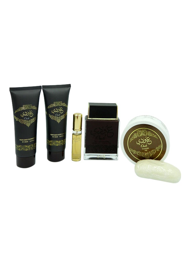 ارض الزعفران طقم هدايا عودي فراجرانس من 6 قطع (Body Lotion 100ml, Shower gel 100ml, Perfume 100ml, Soap 100g, Powder 100g, Small Parfum 20ml)  - Image 1
