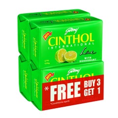 Cinthol 4-Piece Lime Scented Deodorant Germ Protection Bath Soap 175grams  - Image 1
