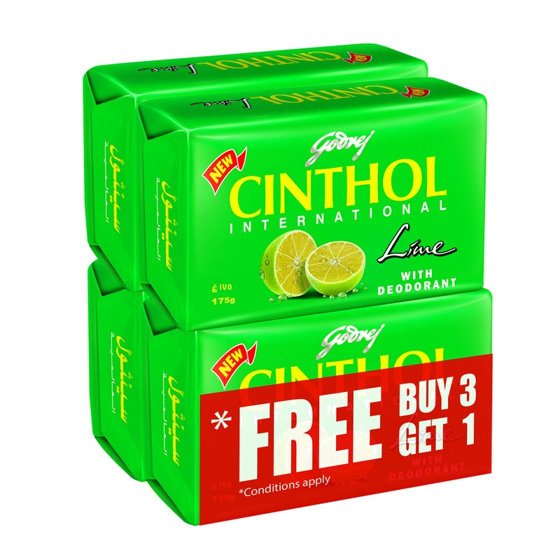Cinthol 4-Piece Lime Scented Deodorant Germ Protection Bath Soap 175grams - Image 1