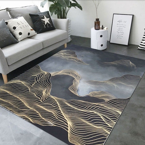 Living Room Modern Print Anti-Skidding Rectangle Rug Grey 40x60cm - Image 2