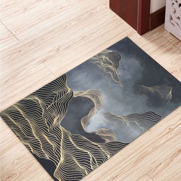 Living Room Modern Print Anti-Skidding Rectangle Rug Grey 40x60cm - Image 5