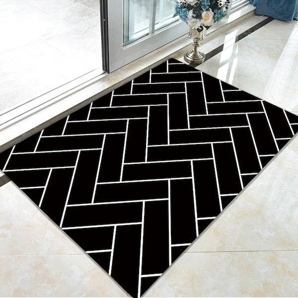 Modern Simple Wavy Pattern Anti-Slip Living Room Floor Rug Black 60x90cm  - Image 3