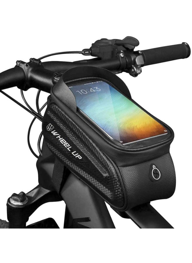 wheel up - Waterproof Pouch Bike Bag Bicycle Bag Front Handlebar Frame, Touch Screen Mobile Phone Mount Holder Basket with Storage up to 7" - Image 1