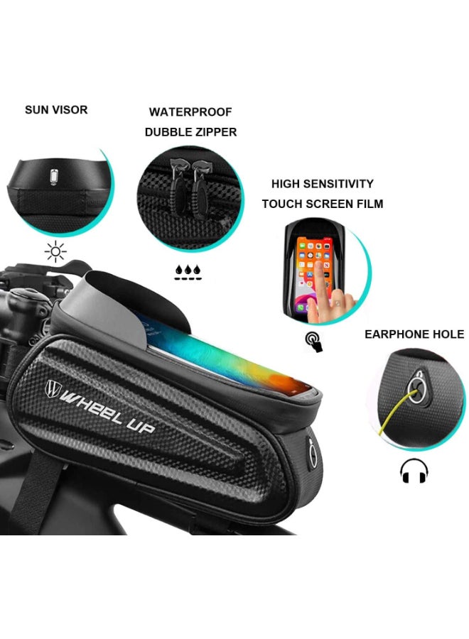 wheel up - Waterproof Pouch Bike Bag Bicycle Bag Front Handlebar Frame, Touch Screen Mobile Phone Mount Holder Basket with Storage up to 7" - Image 1