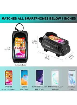 Waterproof Pouch Bike Bag Bicycle Bag Front Handlebar Frame, Touch Screen Mobile Phone Mount Holder Basket with Storage up to 7" - view 3