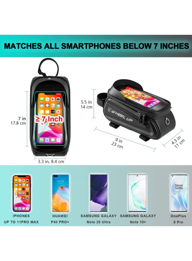 wheel up - Waterproof Pouch Bike Bag Bicycle Bag Front Handlebar Frame, Touch Screen Mobile Phone Mount Holder Basket with Storage up to 7" - Image 1