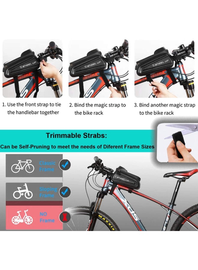 wheel up - Waterproof Pouch Bike Bag Bicycle Bag Front Handlebar Frame, Touch Screen Mobile Phone Mount Holder Basket with Storage up to 7" - Image 1