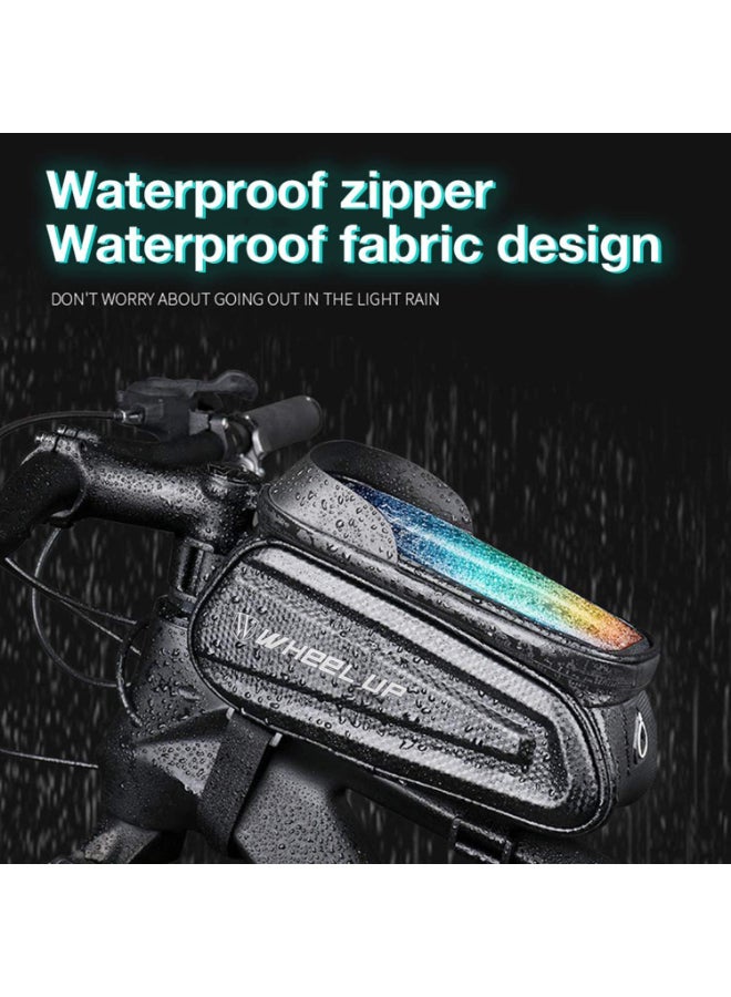 wheel up - Waterproof Pouch Bike Bag Bicycle Bag Front Handlebar Frame, Touch Screen Mobile Phone Mount Holder Basket with Storage up to 7" - Image 1