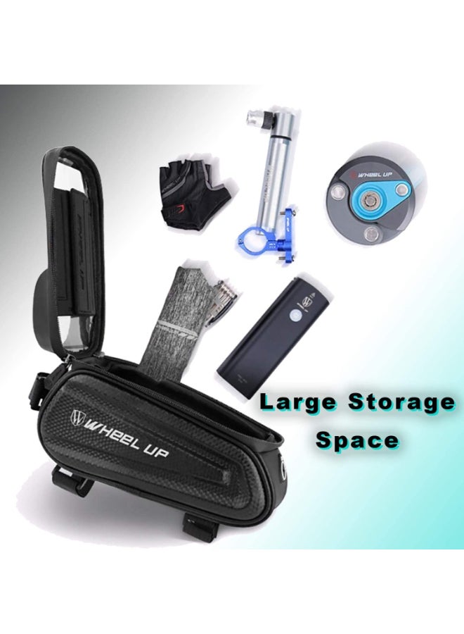 wheel up - Waterproof Pouch Bike Bag Bicycle Bag Front Handlebar Frame, Touch Screen Mobile Phone Mount Holder Basket with Storage up to 7" - Image 1