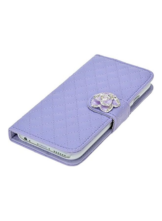 Luxury Grid Wallet Stand Flip PU Leather Cover Case for iPhone 6 Plus Purple - Image 1