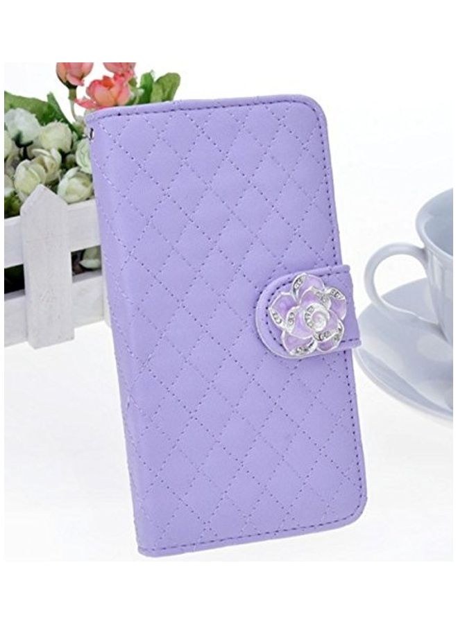 Luxury Grid Wallet Stand Flip PU Leather Cover Case for iPhone 6 Plus Purple - Image 2